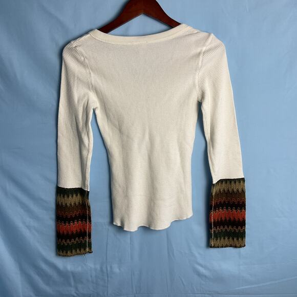 Saks Fifth Avenue Gray Waffle Knit Pure cotton V Neck Thermal Henley Med Beige - Picture 3 of 10